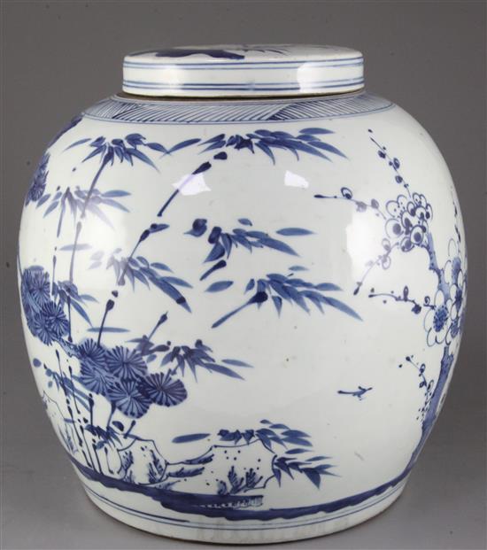 A Chinese blue and white globular jar and cover, 19th / 20th century, height 27cm
